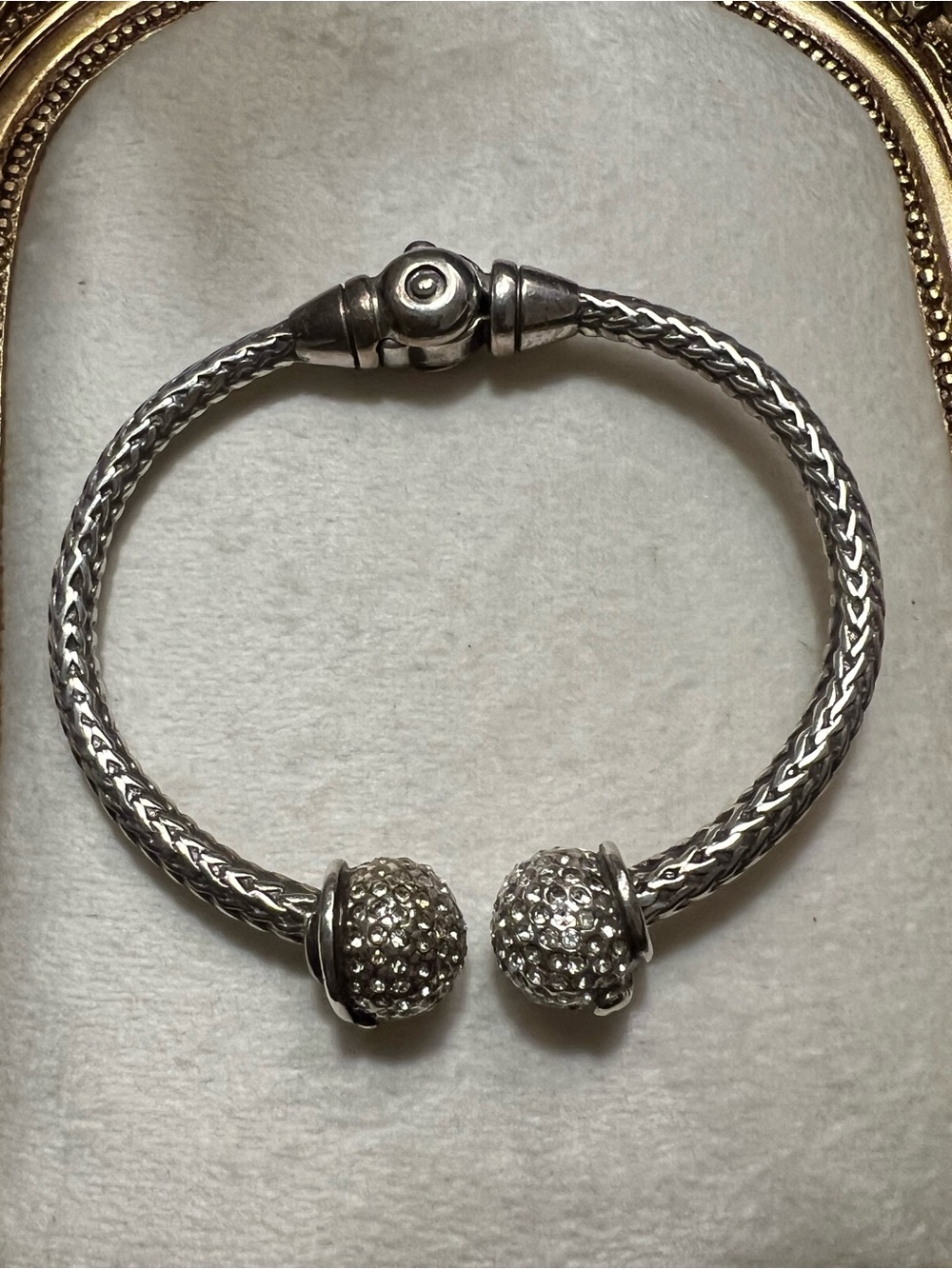Brighton Silver Pavé Ball Open Cuff with Braided Band